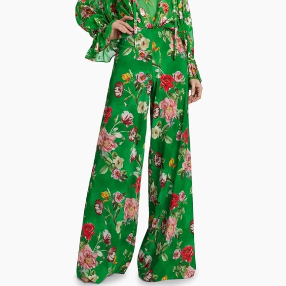 Alice + Olivia Floral Green Wide-Leg Pants - Picture 6 of 9